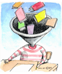 cartoon with books funneling into child