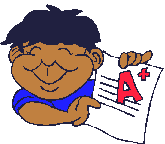 student holding paper with an A+ grade