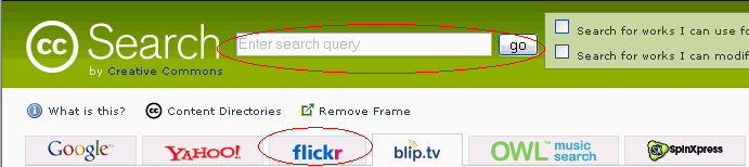 Search bar for Creative Commons
