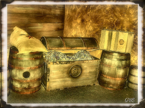 treasure chest and barrels