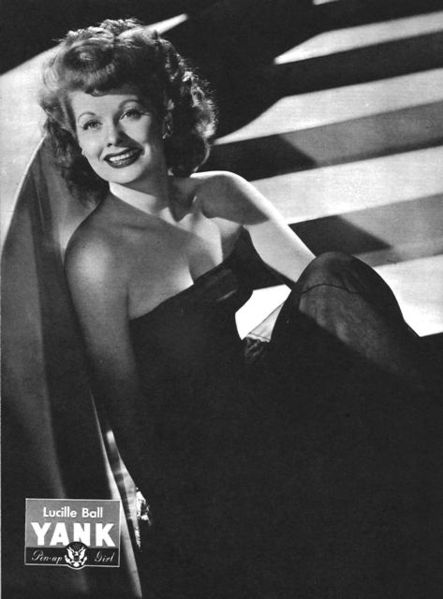 black & white photo of Lucille Ball in an evening gown