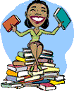 lady waving books